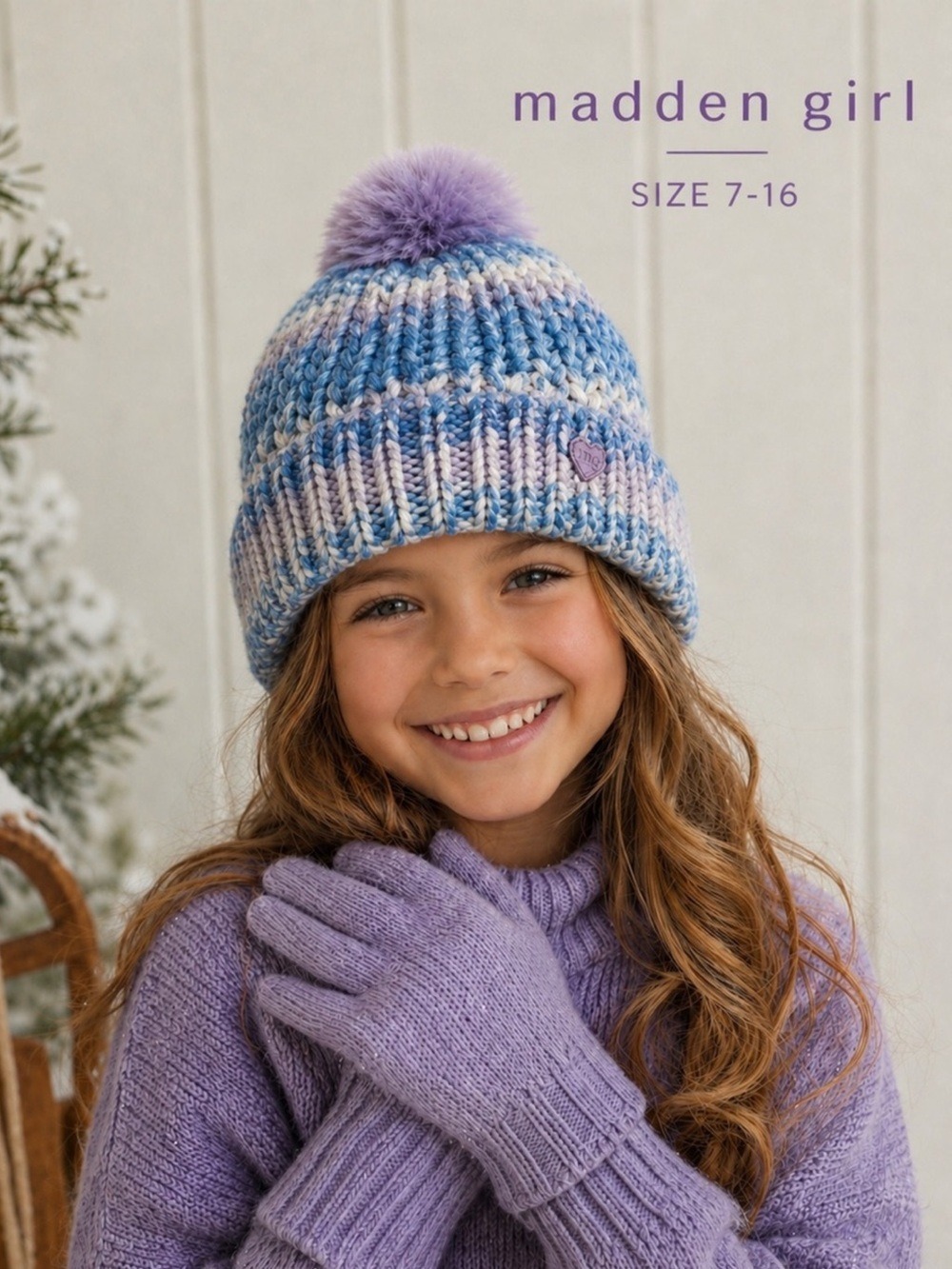 Madden Girl Faux Fur Pom Beanie & Gloves Set Girls Size 7–16 NWT